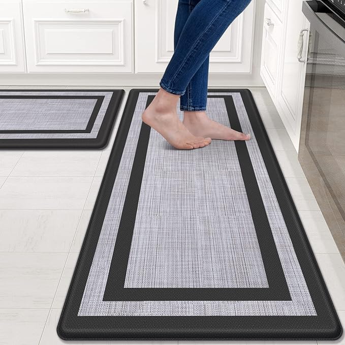 Waterproof Rugs Ergonomic Comfort Standing Mat for Kitchen, Floor, Office, Sink, Laundry, Black and Gray