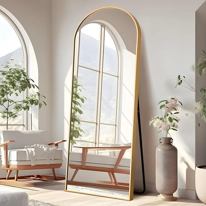 NeuType Arched Full Length Mirror Standing Hanging or Leaning Against Wall, Oversized Large Bedroom Mirror Floor