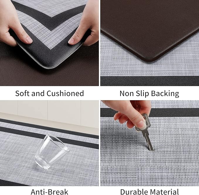 Mattitude Kitchen Mat [2 PCS] Cushioned Anti-Fatigue Non-Skid Waterproof Rugs Ergonomic Comfort Standing Mat for Kitchen, Floor, Office, Sink, Laundry, Black and Gray