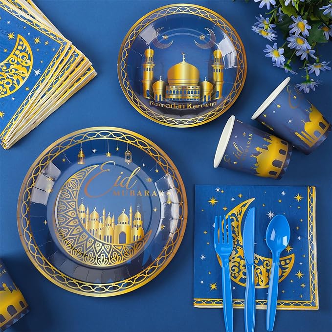 168 Pcs Eid Mubarak Party Goods Supplies Decorations for 24 Guests