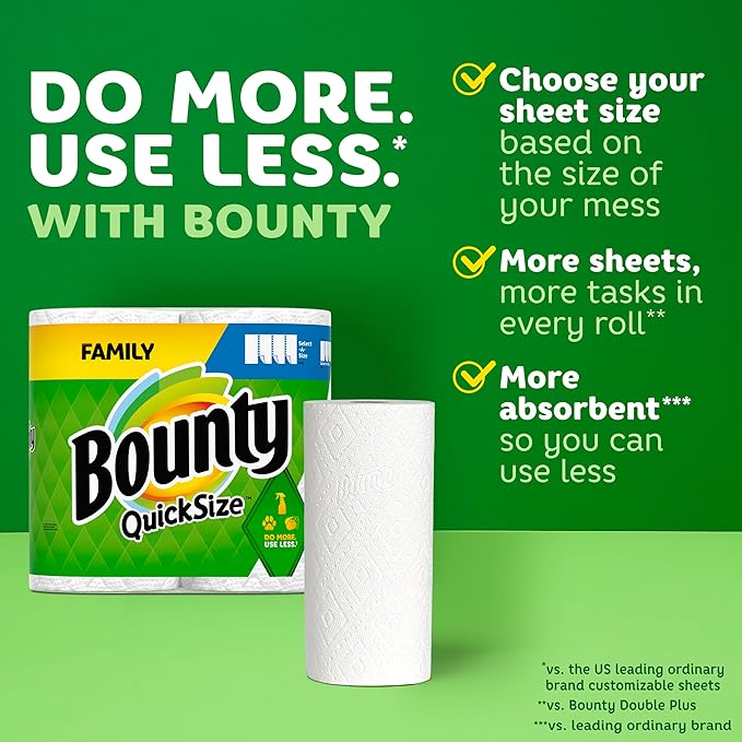 Bounty Quick Size Paper Towels, White, 8 Family Rolls