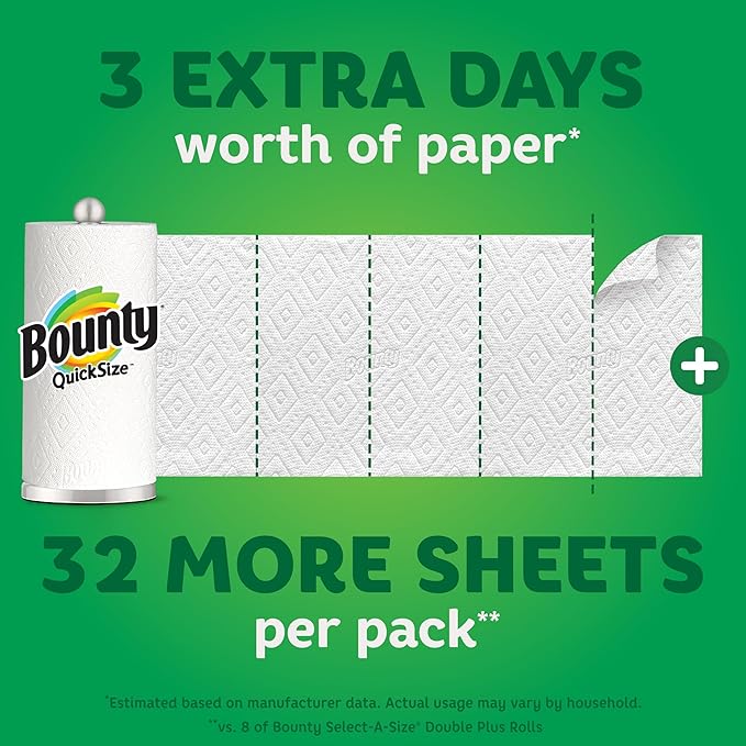 Bounty Quick Size Paper Towels, White, 8 Family Rolls