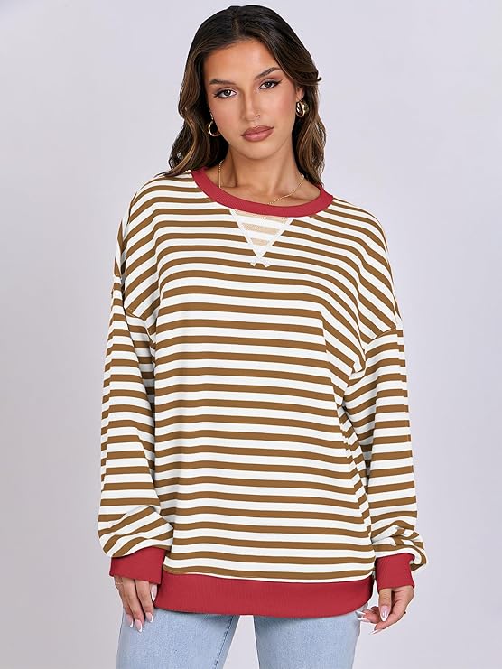 Title: Best ANRABESS Women Striped Sweatshirt Long Sleeve Shirts: Crewneck Oversized Casual Pullover Top for 2024 Fall Fashion